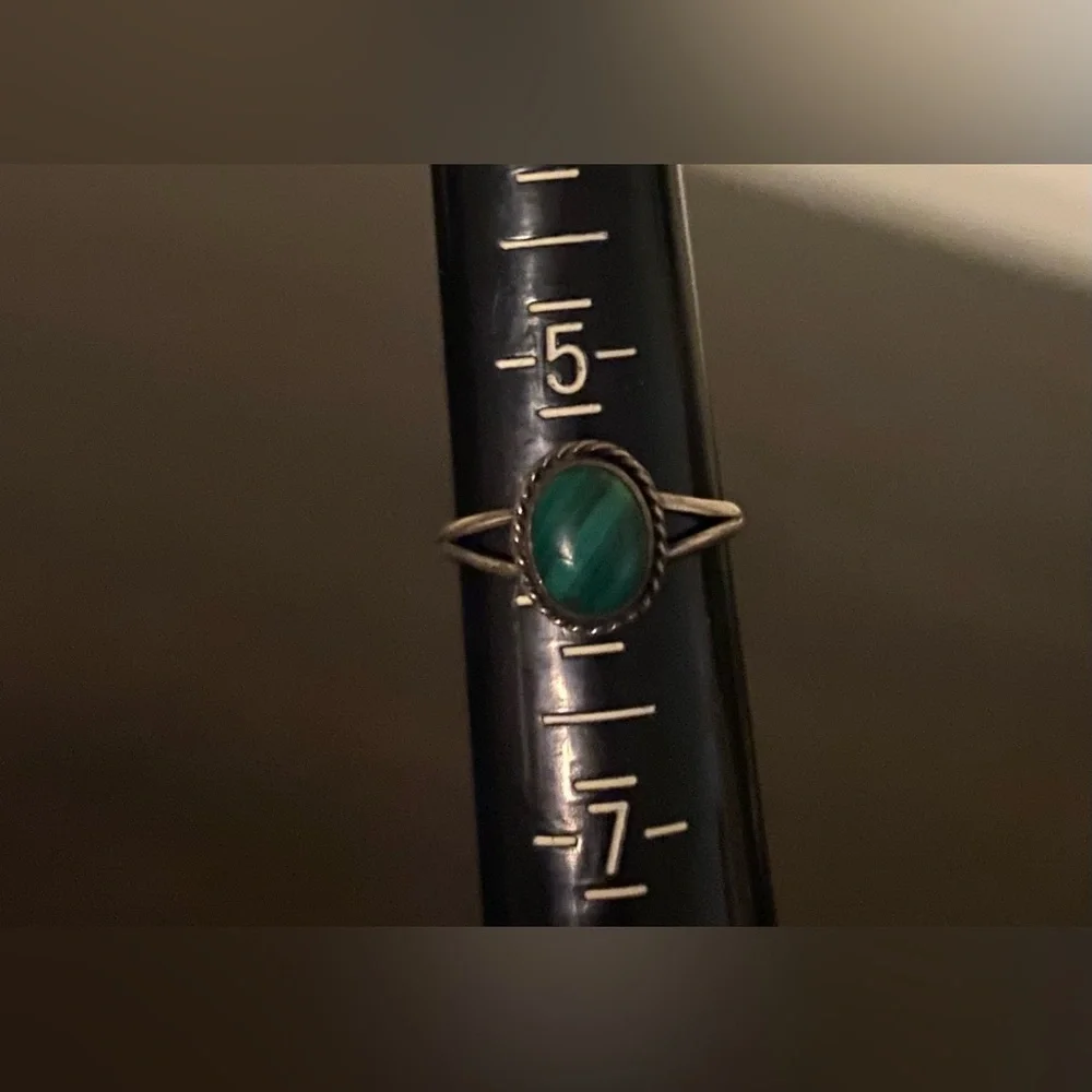Vintage Taxco Sterling Silver Malachite Ring | Mexico | Size 5.75